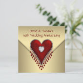 Red Heart Gold 50th Wedding Jubileum Party Kaart (Staand voorkant)