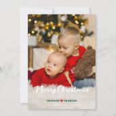 Red Heart Green Twigs Photo Merry Kerstmis Feestdagenkaart (Voorkant)