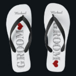 Red Heart Groom Teenslippers<br><div class="desc">Fun,  teenslippers voor aangepaste bruiloft</div>