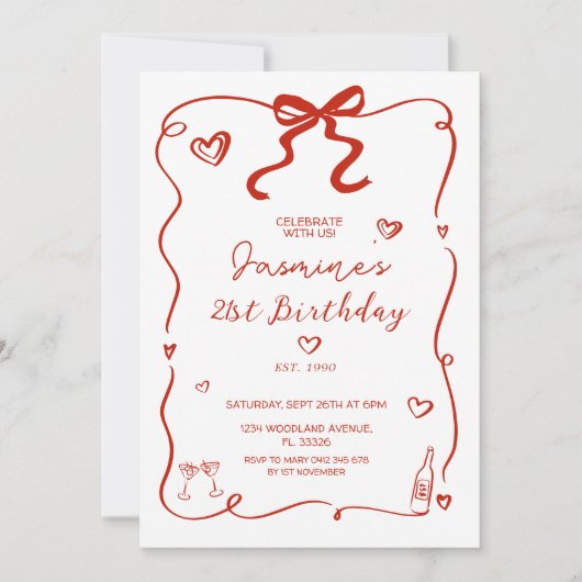 Red Heart Hand getrokken volwassen verjaardag uitn Kaart (Voorkant)