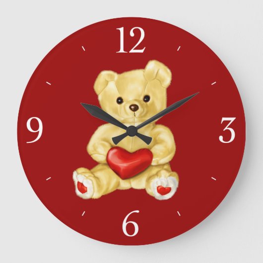 Red Heart Hypnotizing Cute Teddy Bear Grote Klok (Voorkant)