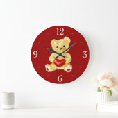 Red Heart Hypnotizing Cute Teddy Bear Grote Klok (Huis)