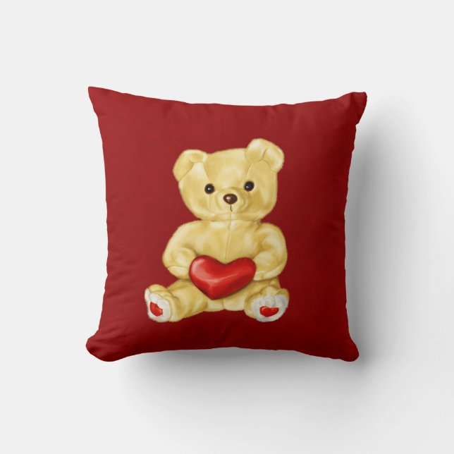 Red Heart Hypnotizing Cute Teddy Bear Kussen (Voorkant)