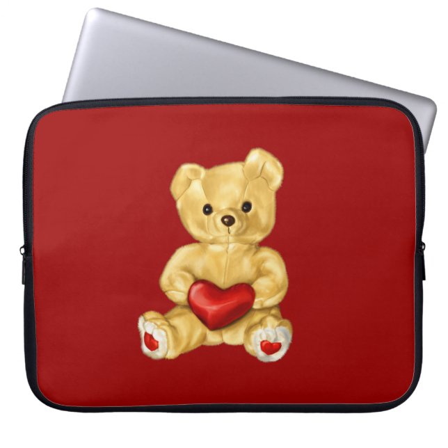 Red Heart Hypnotizing Cute Teddy Bear Laptop Sleeve (Voorkant)