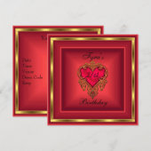 Red Heart Jewel Gold Elegant 21e verjaardag Kaart (Voorkant / Achterkant)