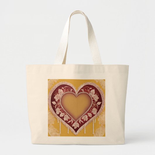 Red Heart Lace AI art Grote Tote Bag (Voorkant)