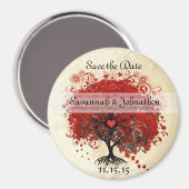Red Heart Leaf Tree Damask Save the Date Magnets Magneet (Voorkant / Achterkant)