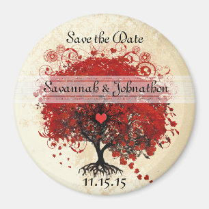Red Heart Leaf Tree Damask Save the Date Magnets Magneet