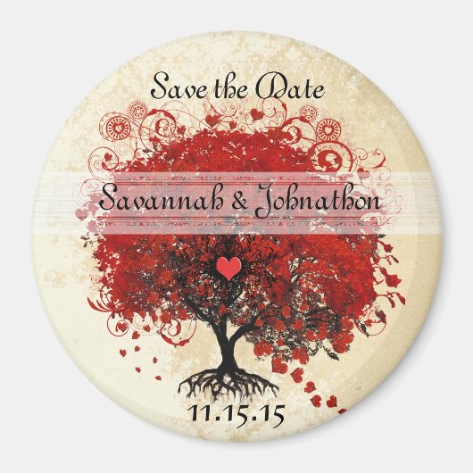 Red Heart Leaf Tree Damask Save the Date Magnets Magneet (Voorkant)