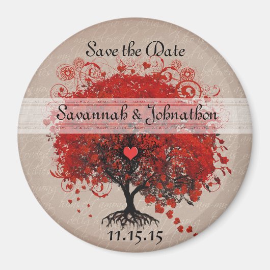 Red Heart Leaf Tree Save the Date Magnets Magneet (Voorkant)