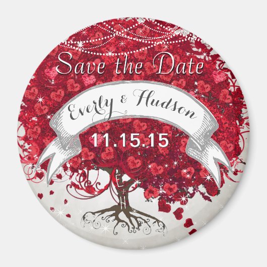 Red Heart Leaf Tree Save the Date Winter Herfst Magneet (Voorkant)