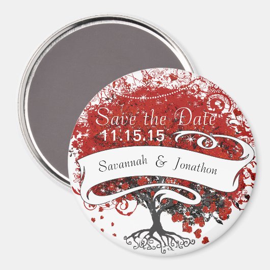 Red Heart Leaf Tree sla de datum onder sterren op Magneet (Voorkant / Achterkant)