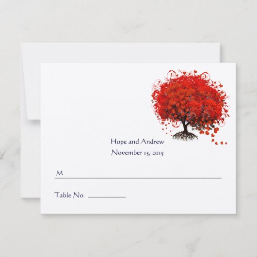 Red Heart Leaf Tree Transfer naar gevouwen tentkaa RSVP Kaartje (Voorkant)