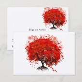 Red Heart Leafed Tree Enclosure Card RSVP Kaartje (Voorkant / Achterkant)