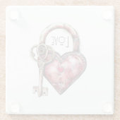 Red Heart Lock & Key Love Glazen Onderzetter (Achterkant)