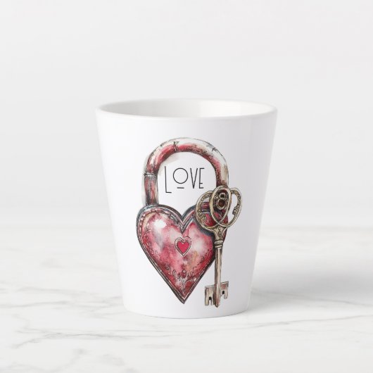 Red Heart Lock & Key Love Latte Mok (Voorkant)