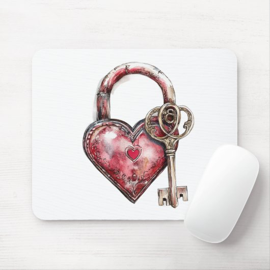 Red Heart Lock & Key Muismat (Met muis)