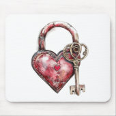 Red Heart Lock & Key Muismat (Voorkant)