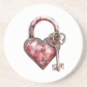 Red Heart Lock & Key Zandsteen Onderzetter