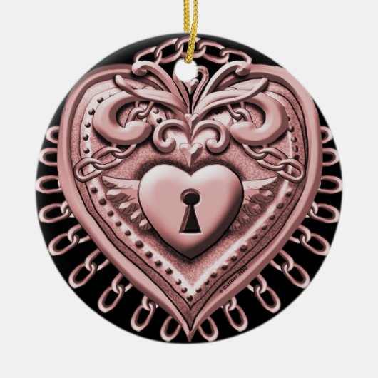 Red Heart Lock-ornament Keramisch Ornament (Voorkant)