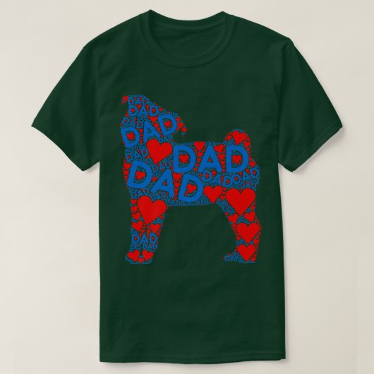 Red Heart Love Blue Dad Cute Dog Pug Father T-shirt (Design voorkant)