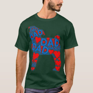 Red Heart Love Blue Dad Cute Dog Pug Father T-shirt