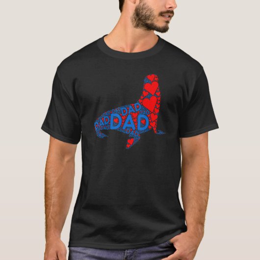 Red Heart Love Blue Dad Cute Seal papa's T-shirt (Voorkant)