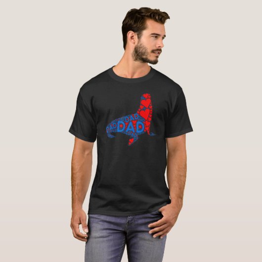 Red Heart Love Blue Dad Cute Seal papa's T-shirt (Voorkant volledig)