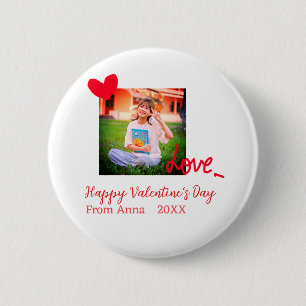 Red heart love happy valentijnsdag foto naam toevo ronde button 5,7 cm