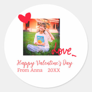 Red heart love happy valentijnsdag foto naam toevo ronde sticker