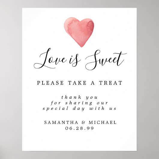 Red Heart Love is Sweet Wedding Dessert Bar Sign Poster (Voorkant)