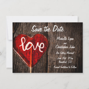 Red Heart Love Lollipop Rustic Barn Wood Weddensch Save The Date