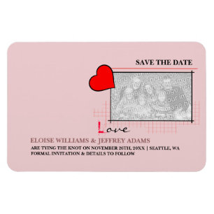 Red Heart Love Save the Date Photo Magneet