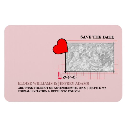 Red Heart Love Save the Date Photo Magneet (Horizontaal)