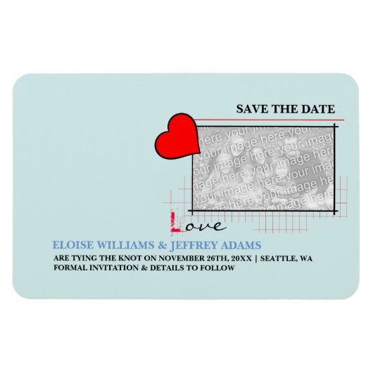 Red Heart Love Save the Date Photo Magneet (Horizontaal)