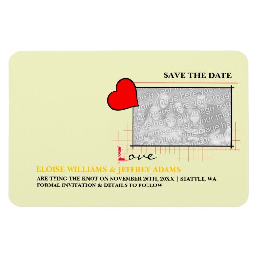 Red Heart Love Save the Date Photo Magneet (Horizontaal)