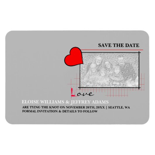 Red Heart Love Save the Date Photo Magneet (Horizontaal)