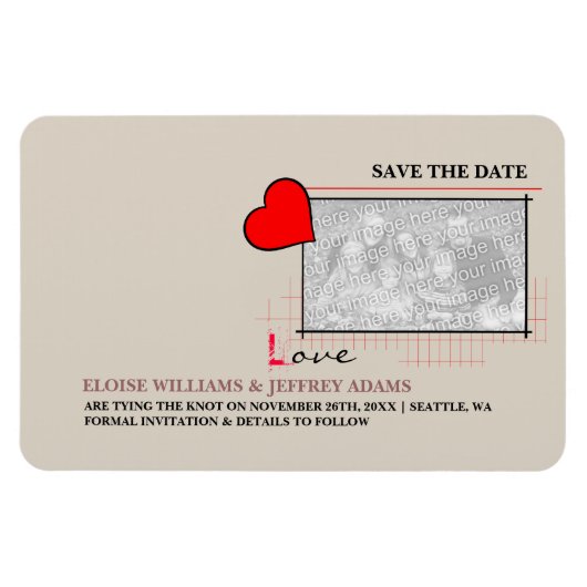 Red Heart Love Save the Date Photo Magneet (Horizontaal)