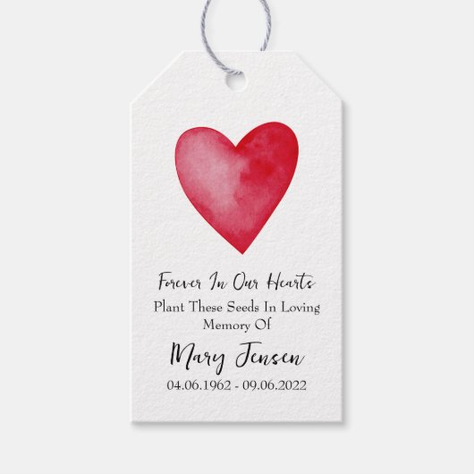 Red Heart Love Seed Packet Memorial begrafenis Cadeaulabel (Voorkant)