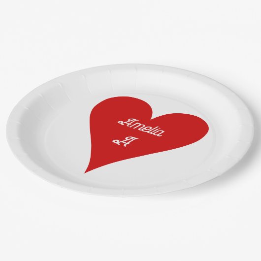 Red Heart Love Valentine's Day Name & Monogram Papieren Bordje (Gekanteld)