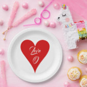 Red Heart Love Valentine's Day Name & Monogram Papieren Bordje (Feest)