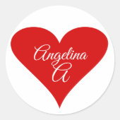 Red Heart Love Valentine's Day Name & Monogram Ronde Sticker (Voorkant)