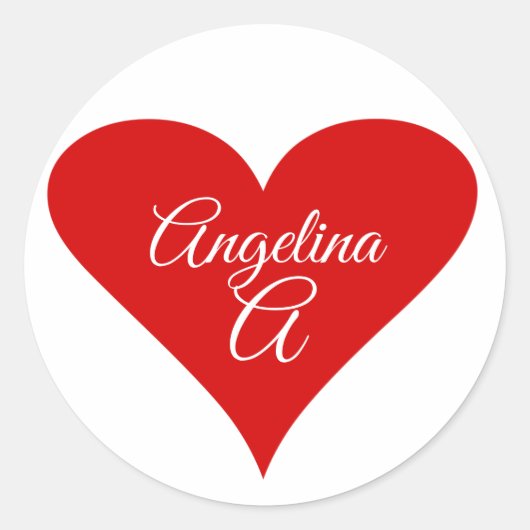Red Heart Love Valentine's Day Name & Monogram Ronde Sticker (Voorkant)