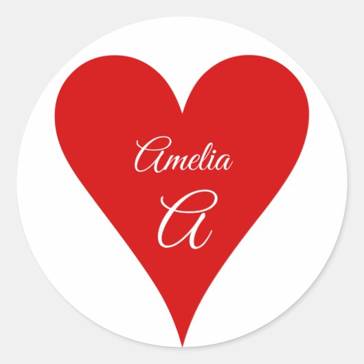 Red Heart Love Valentine's Day Name & Monogram Ronde Sticker (Voorkant)