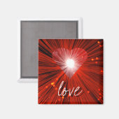 Red Heart 'love' vierkant fridge magnet (Voorkant / Achterkant)