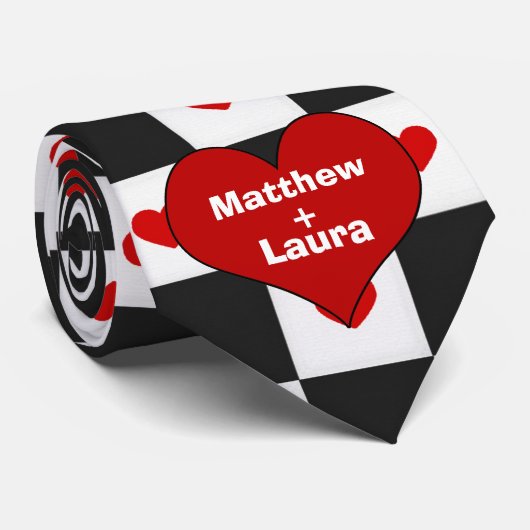 Red Heart Lovers | Aangepast Stropdas voor checkbo (Opgerold)