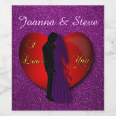 Red Heart Lovers Paarse Faux Glitter Wijn Etiket (Enkel label)