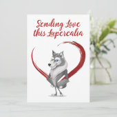 Red Heart Lupercalia Wolf Valentijnse Feestdagenkaart (Staand voorkant)