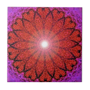 Red Heart Mandala - Originele Kunst door SQ Streat Tegeltje