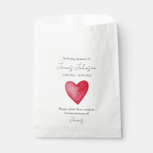 Red Heart Memorial begrafeniszaad Bedankzakje (Voorkant)